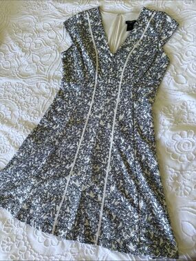 Banana Republic fit and flare dress with blue leaf print